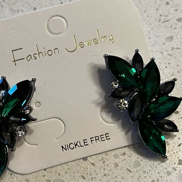 Retro Cluster Crystal Dangle Earrings Rhinestone Statement Stud Earrings emerald - Picture 3 of 6